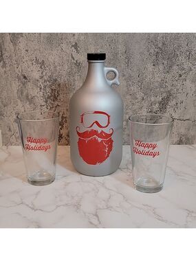 Holiday Silver Growler Santa Beer Ski Goggles Happy Holidays